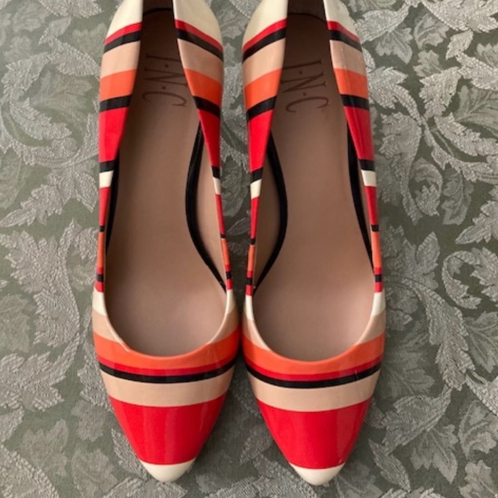 INC International Concepts Red and Orange Striped Heels